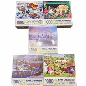 Lot of 5 SEALED 1000 Piece Jigsaw Puzzles Americana Animals Horses Ships Snow